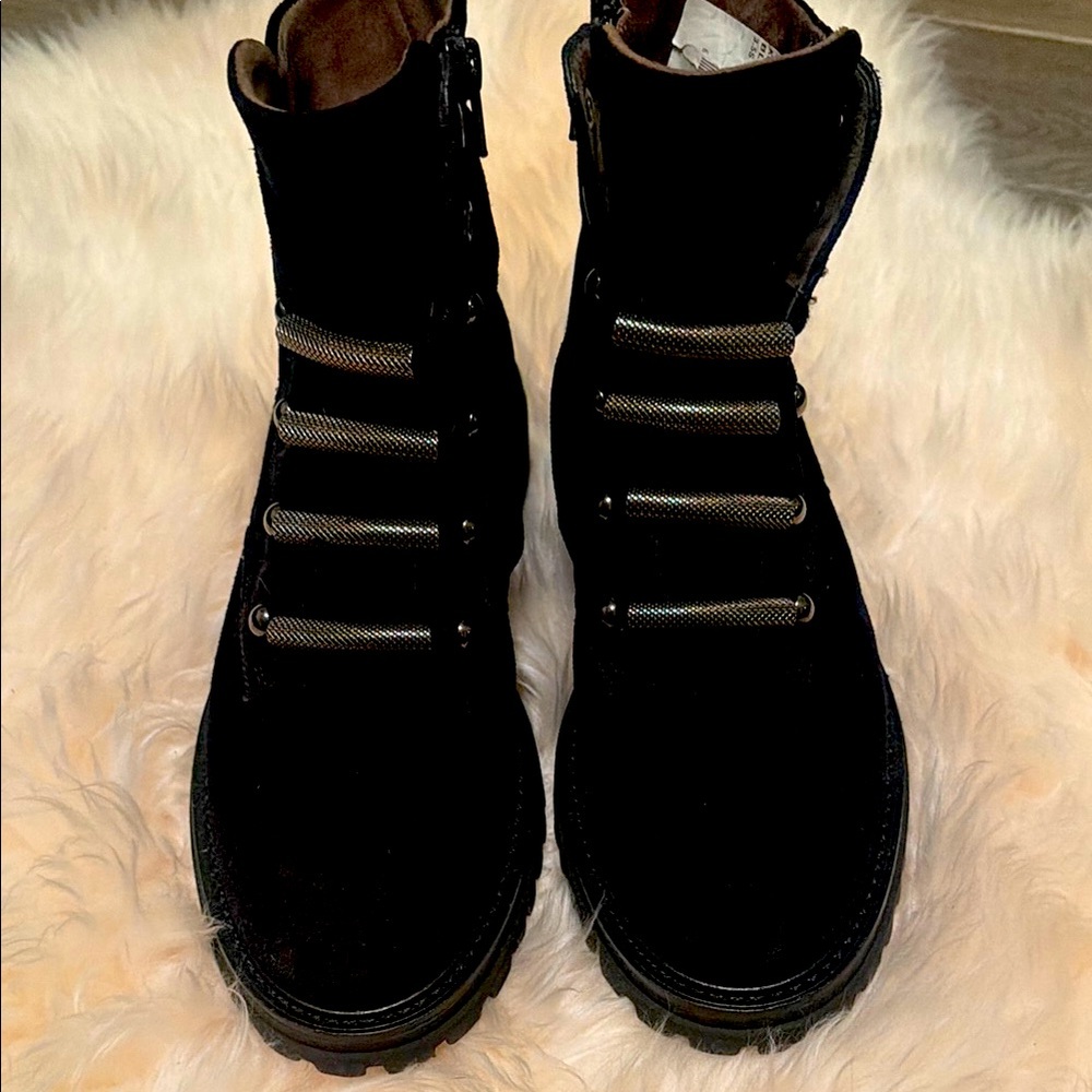 Paul Green Black Suede Lace-Up Boots